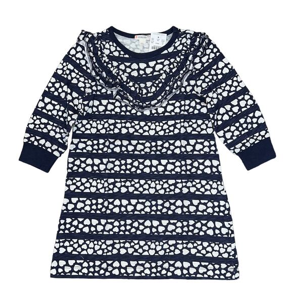 NWT J. Crew Girls' Navy & White W/Hearts & Stripes Ruffle-Front Dress - SIZE 5 - Picture 1 of 9